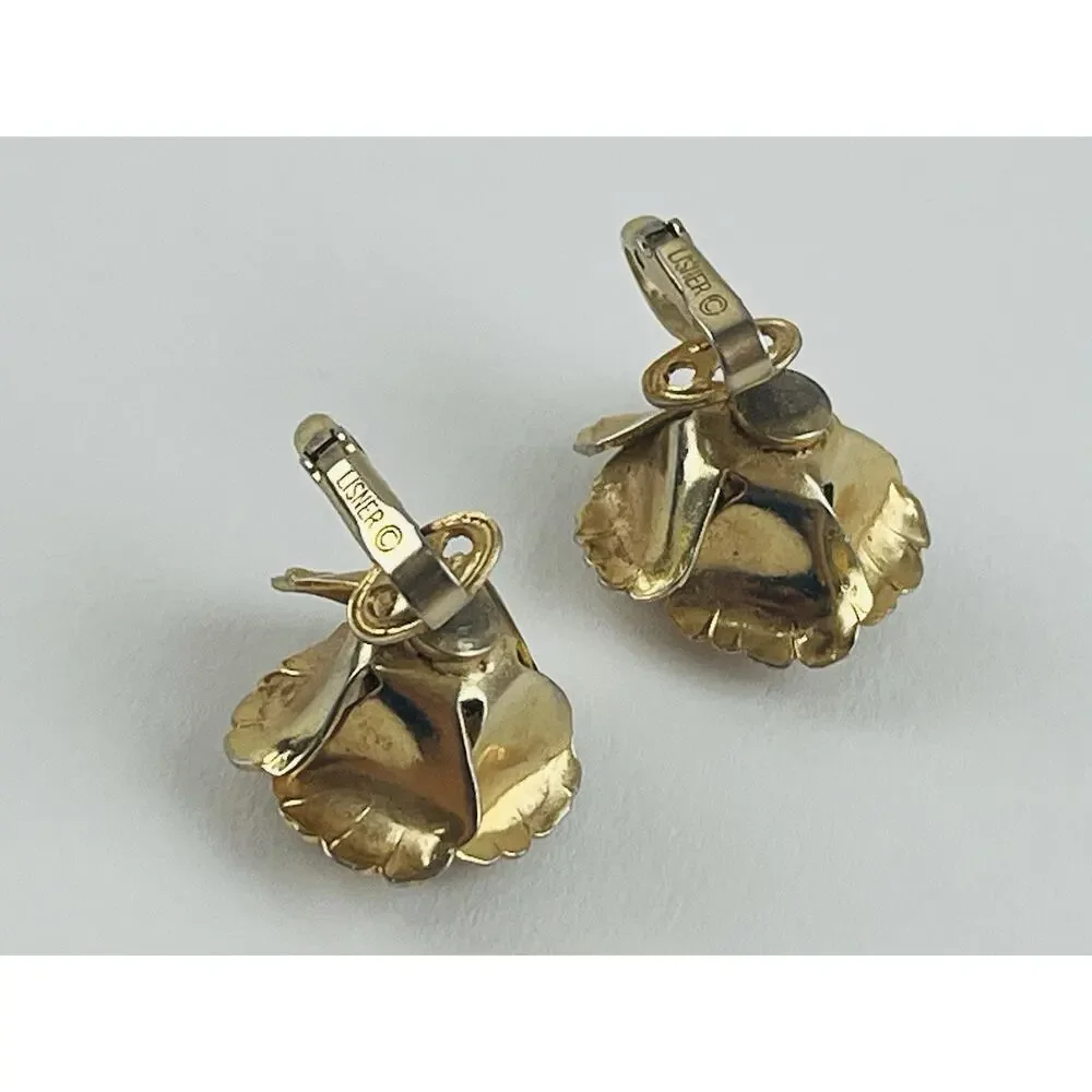 Lisner Open Rose Flower Clip On Earrings Gold Tone Jewelry Vintage Granny 3D Chu - Picture 10 of 13